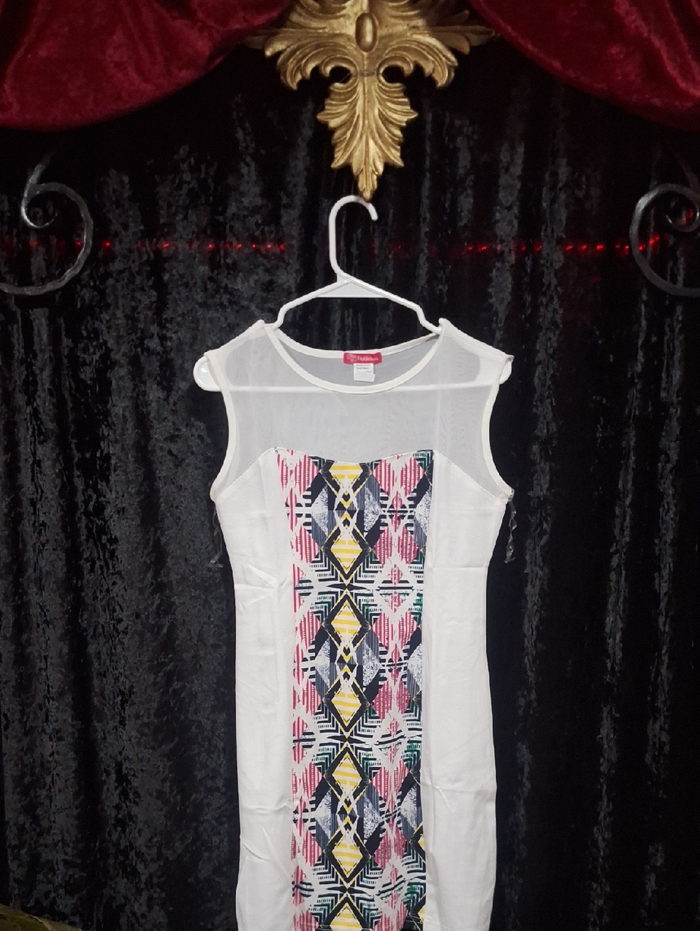 Women’s White Asymmetrical Dress with Geometric Front Panel